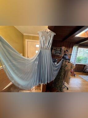 Elegant Powder Blue Pleated Evening Gown